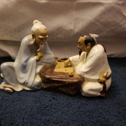 Vintage Mudman Figure Sculpture Men Playing Board Game