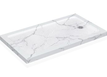 KPUY 54'' X 34'' Shower Base Pan with Reversible Install, Carrara White