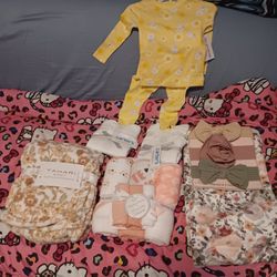 Baby Girl Clothes And Blankets. 