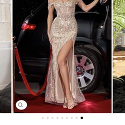 FITTED OFF SHOULDER SEQUIN GOWN BY LADIVINE