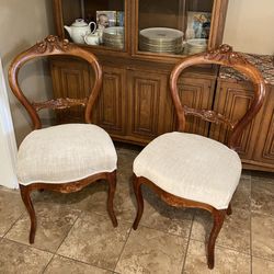 Set Of Four Antique Vintage Balloon Chairs with carved detail