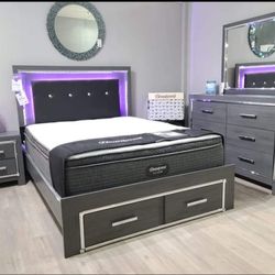 Lodanna Gray Led Footboard Storage Platform Beddroomset/Queen&King Size Available/Discount Code 👈/ Delivery Available ♥️ Home Decor 