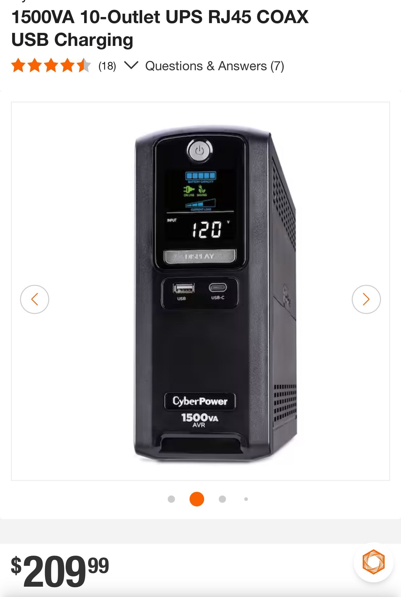 1500VA 10 Outlet UPS RJ45 COAX USB CHARGING