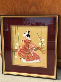 Vintage Japanese fabrics embellished picture