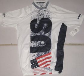 NEW K-Swiss Ironman Men's Small Classic Short Sleeve Cycling bicycling bike Jersey USA National Colors Size = Men's Small $55 OBO