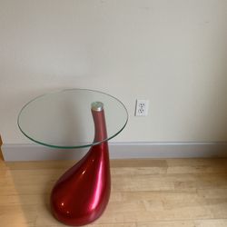 Modern Teardrop Side Table With Round Glass Top