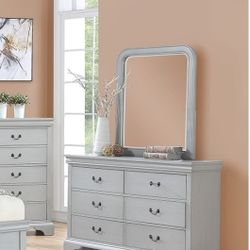 NEW DRESSER AND MIRROR GREY POLYFIBER NEW IN BOX ☎️ 1714586,2564