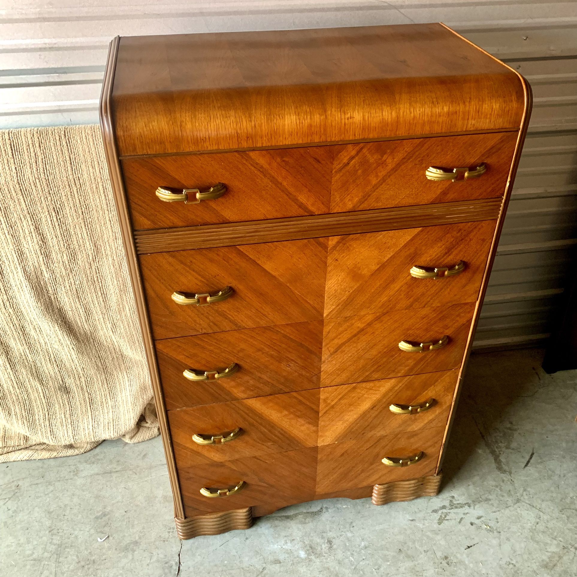 Vintage Art Deco Waterfall 5 Drawer Highboy Dresser