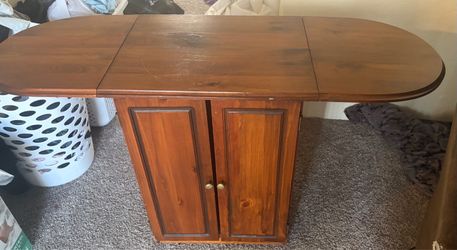 Wood Drop-Leaf Table with Cabinet Base