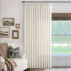 Extra Wide Pleated Curtains 108 Inches Long 100 Inch Width Patio Sliding Door Light Filtering Semi Sheer Drapes Cream Ivory Neutral Modern Neutral 100