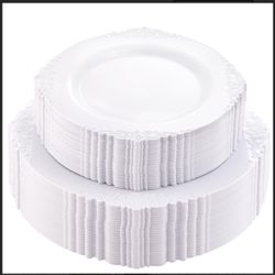 Morejoy 100PCS White Plastic Plates?White Disposable Plates