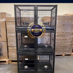 Triple Stacked Dog Pet Cage Kennel Size 43” With Divider And Feeding Bowls  New Love 
