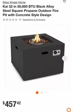 Shop Kinger Home Kai 32 in 50,000 BTU Black Alloy Steel Square Propane Outdoor Fire Pit with Concrete Style Design
