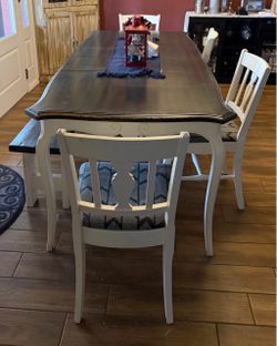 Dining table with 4 chairs and bench