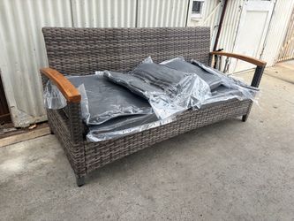 Outdoor Patio Couch - All Weather Rattan Wicker Patio Sofa 3 Seater Outdoor Couch ,Grey