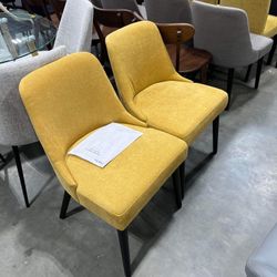CHITA Modern Fabric Upholstered Kitchen & Dining Room Chairs Set of 2, Wood Legs, Canary Yellow