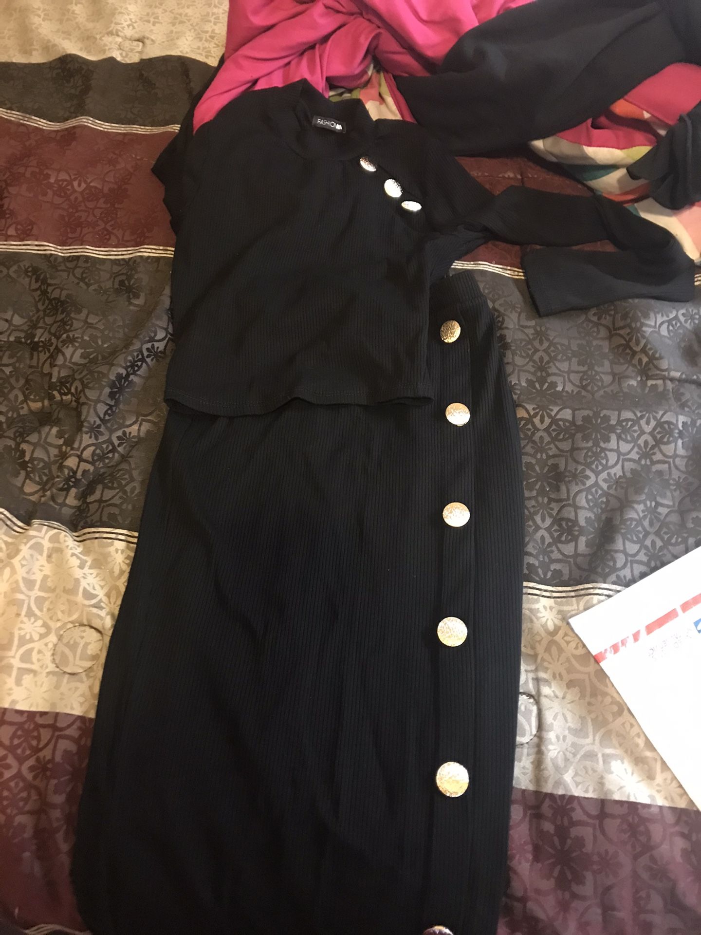 All black button dress