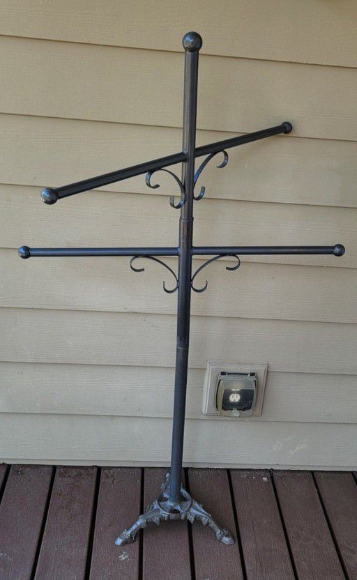 Vintage Rorating Top Pots Stand For Outdoor, Porch, Or Garden, Metal framing With Cast Iron Stand, 53" Tall.