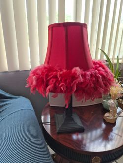 2 Red Feather Trim Table Lamp