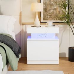 Cozy Castle LED Nightstand, LED Night Stand with Charging Station,Storage and Flip Top, Small End Side Table for Bedroom, Living Room (2, White)
