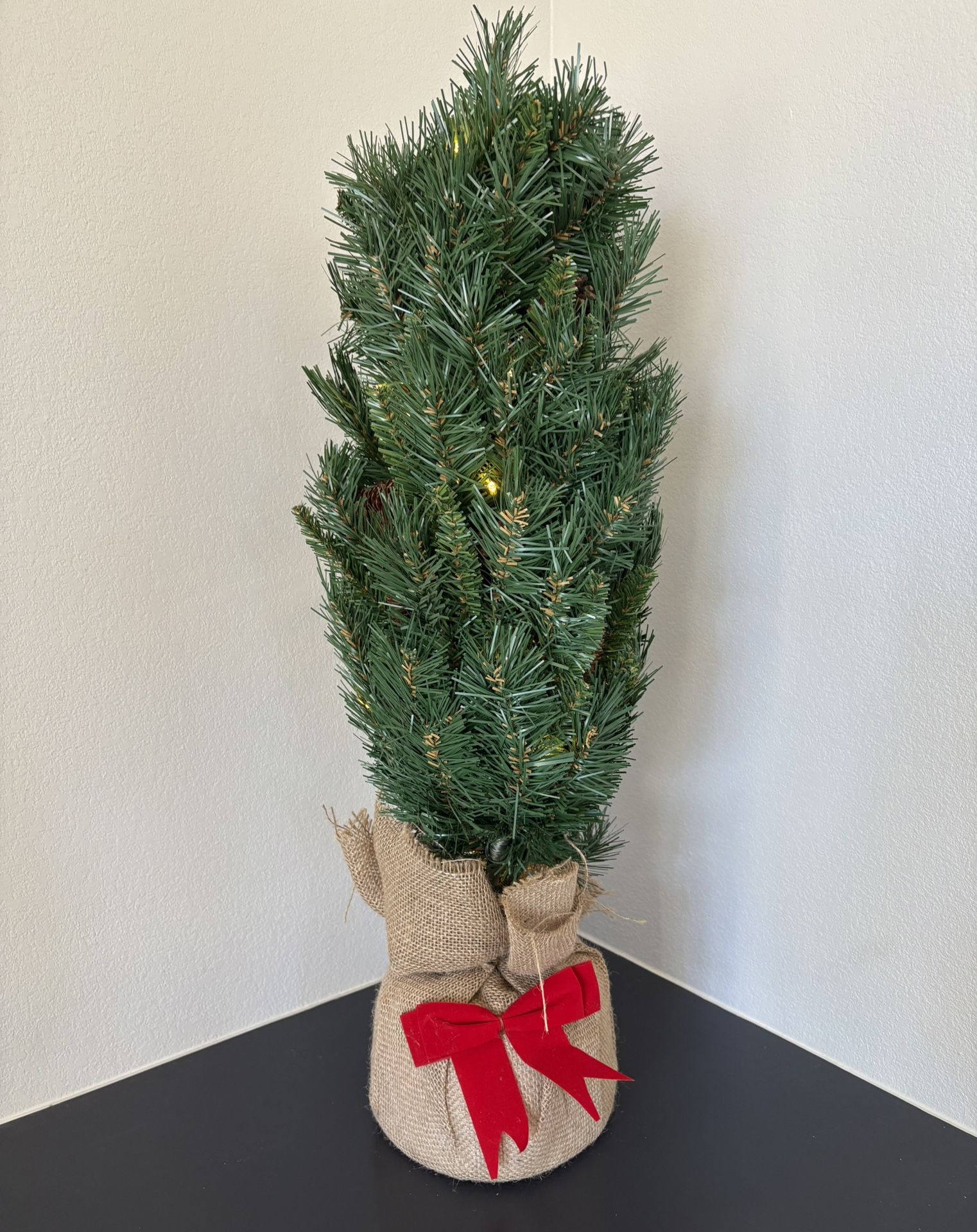 National Tree Company 3ft Pre-Lit Small Artificial Christmas Tree with Burlap Base & Warm White Lights