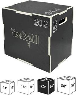 Yes4AII 3 in 1 Non-Slip Wooden Plyo Box, Plyometric Box. 16x20x24
