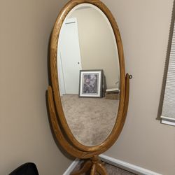 Oak Wood Stand Oval Mirror 