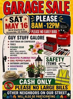Garage Sale Saturday, May 16 8:00 AM – 12:00 PM