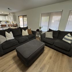 Sofa, loveseat, and ottoman