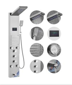 VEVOR Shower Panel System 6-Shower Modes LED and Screen Hydroelectricity 8-Massage Jets Stainless Steel Shower Set