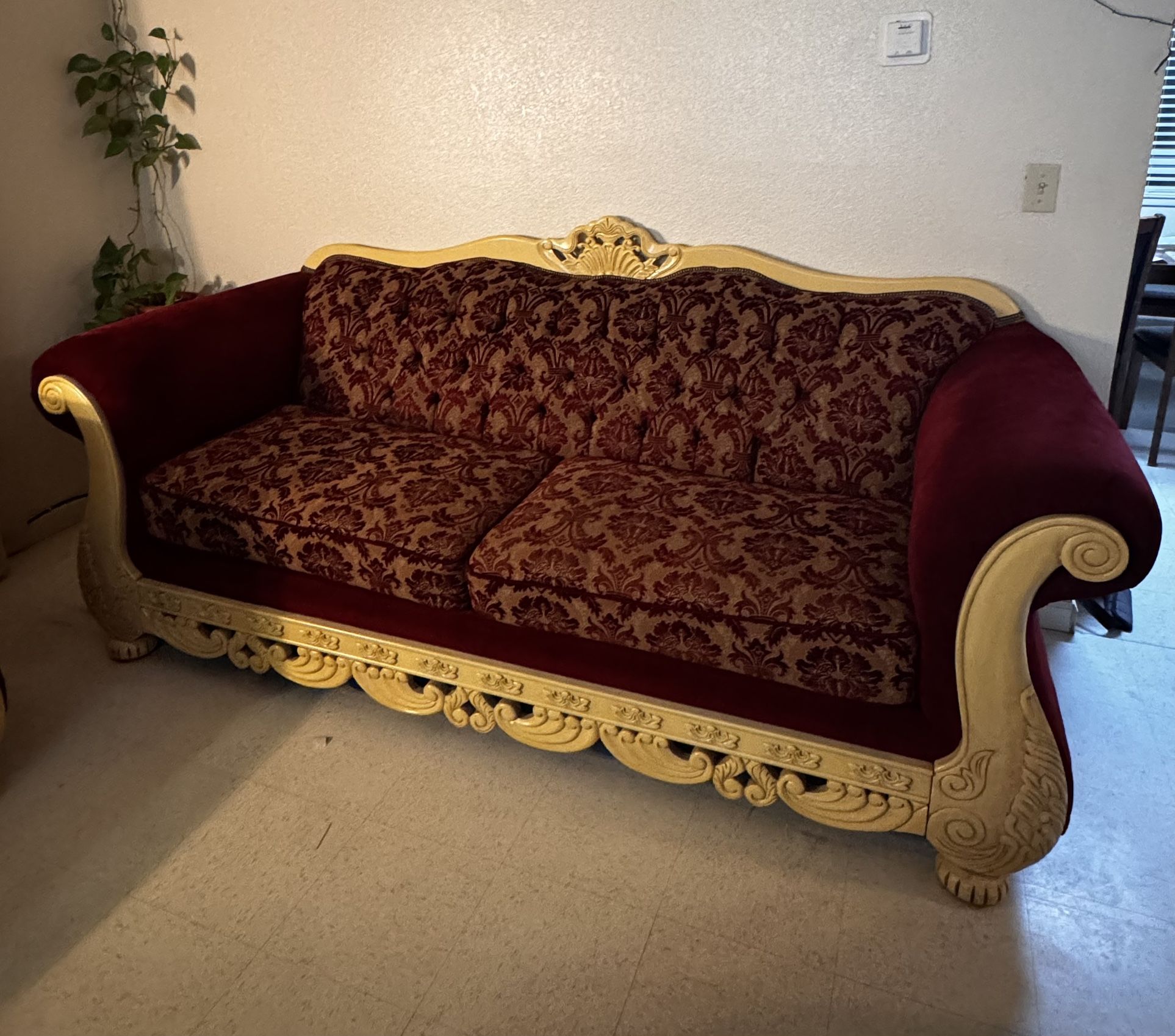 Red Damask Sofa Set