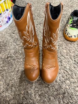 Kids Tan Cowboy Boots with Embroidery