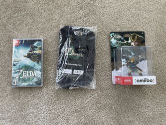 Brand New Zelda Tears of the Kingdom Game With Link Amiibo & Adventure Hip Pack