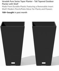 A pair of Veradek Midland 24-inch tall planters in black. Brand new (still with tags). More than 1 pair available.