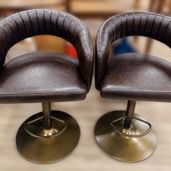 Kenneth Cole Brown Vegan Leather Swivel Adjustable Bar Stools Open Back NEW - Available 2, 4 or 6