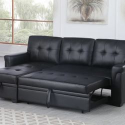 New Black Sectional Sofa Couch Sleeper And Storage Ottoman
