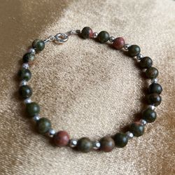 Unakite And Silver Beads Bracelet 