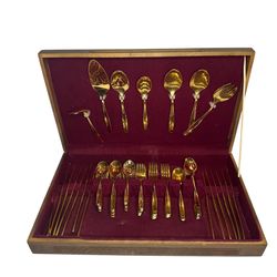 Rogers Golden Modern Living Gold Electroplate 55 Pc Flatware Set USA I/S