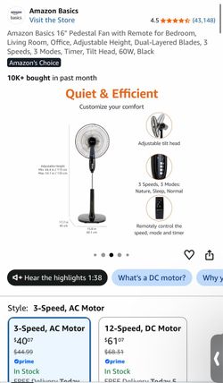 Amazon Basics 16" Pedestal Fan with Remote