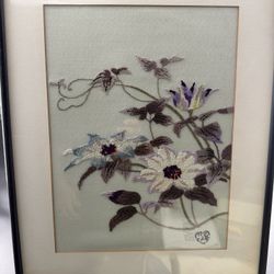 Beautiful Frame Floral Bunka Style Needle Embroidery Wall Art