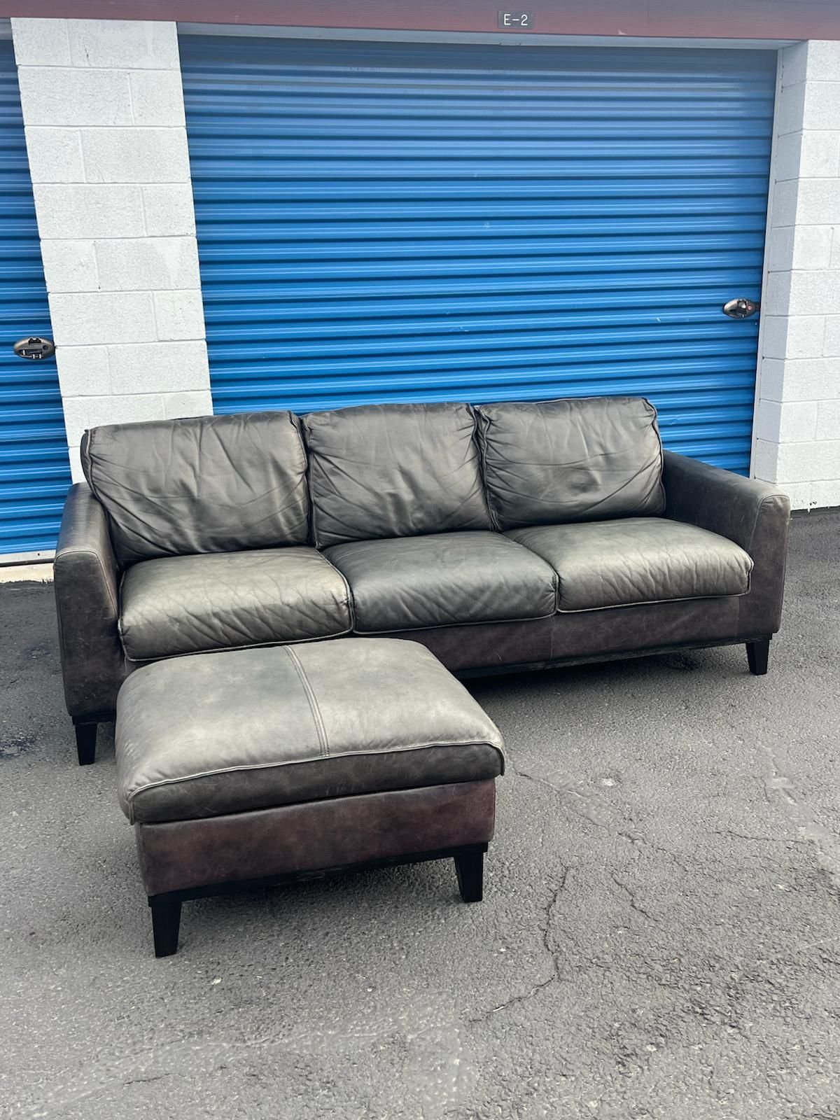 Leather Sofa + Ottoman