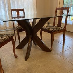 48” Glass Dining Table With Four Chairs