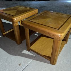 Vintage Oak End Tables With Drawer 