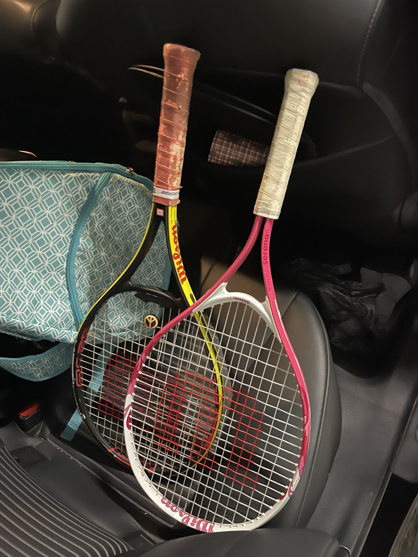 2 Wilson Tennis Rackets and Racket Bag