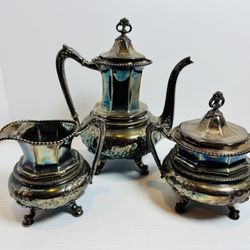 Antique 3 Pc Reed And Barton Silver-plated Ornate Coffee Matching Set