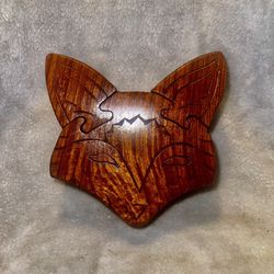 Wooden FOX puzzle jewelry trinket box
