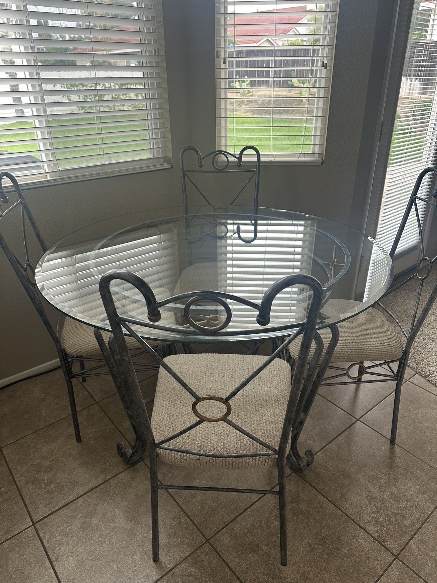 Glass Dining Table Set , Metal Frame