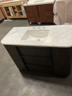 48” Brown Solid Wood Bathroom Vanity with Marble Top (V225)