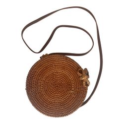 Round Woven Brown Crossbody Bag