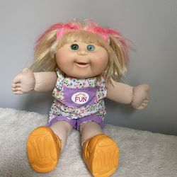 Cabbage Patch Baby Doll Blonde Hair Green Eyes Overalls 
